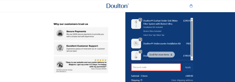 Screenshot showing where to enter the promo code in the checkout box.