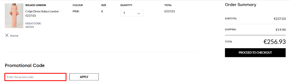 Applying a Giglio.com promo code at checkout into the offer code box