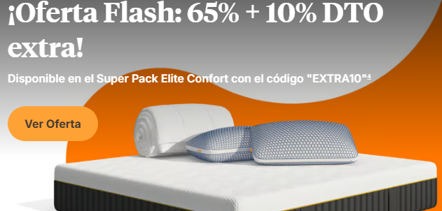 oferta flash de emma colchón de hasta un 65% menos de descuento sobre fondo naranja