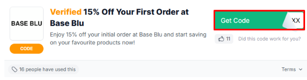 A box will show the Base Blu voucher code