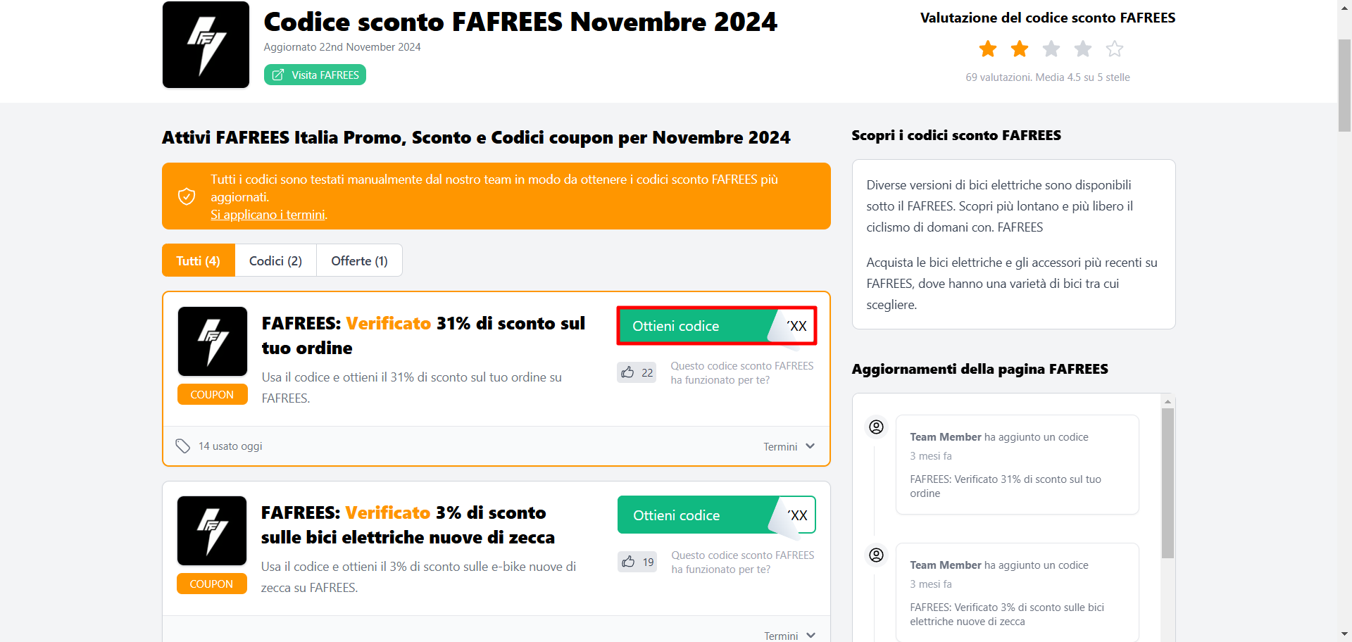 diversi codici sconto FAFREES tra cui scegliere per poter risparmiare sulle biciclette da comprare