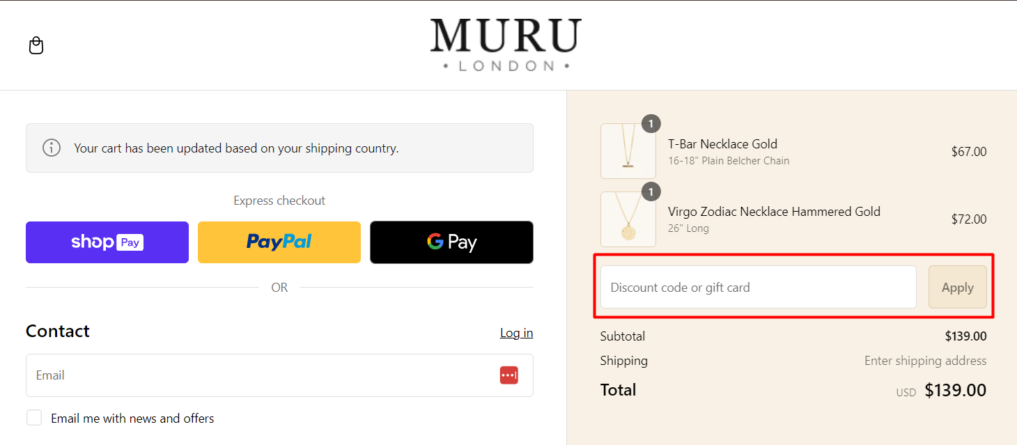 How do I use my Muru Jewellery discount code?