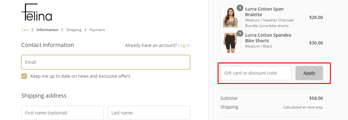 How do I use my Felina Intimates Discount code?