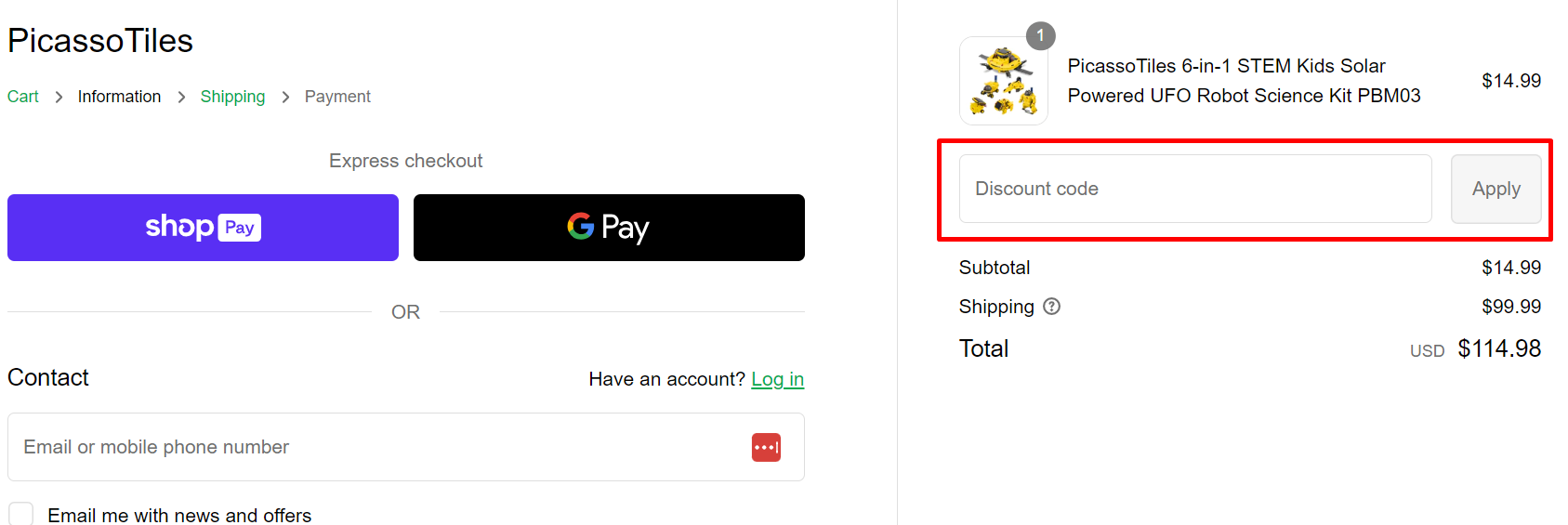 How do I use my PicassoTiles discount code?