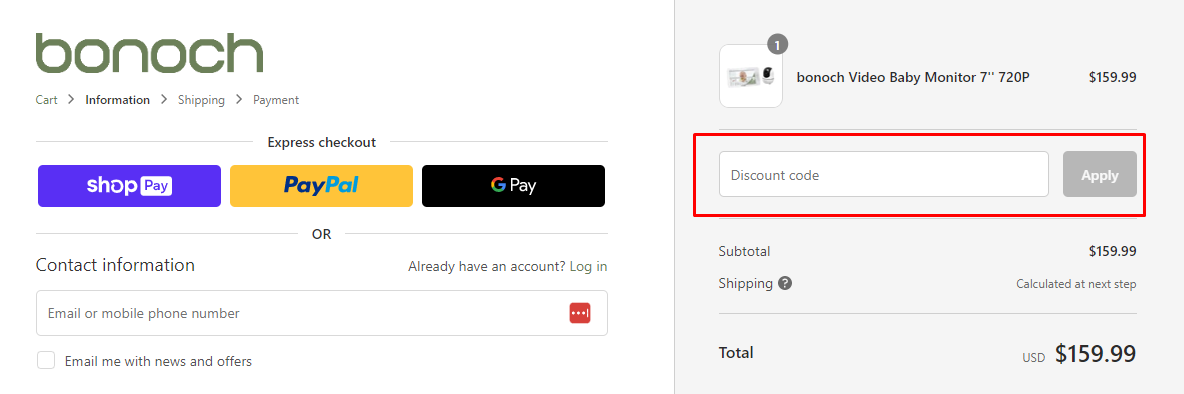 How do I use my bonoch discount code?