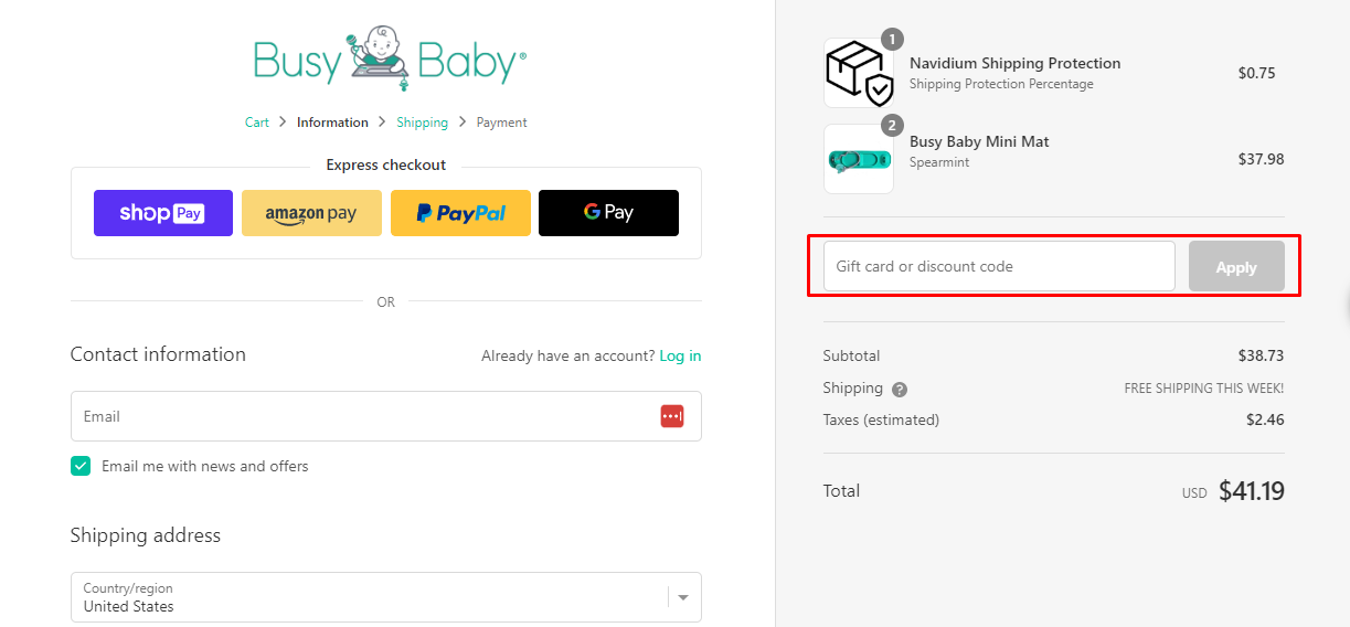 How do I use my Busy Baby discount code?