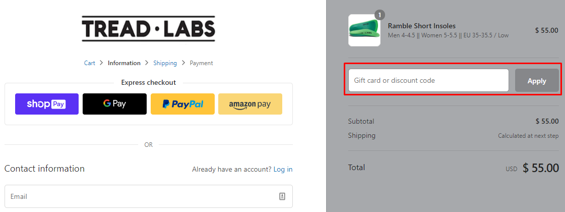How do I use my Tread Labs discount code?