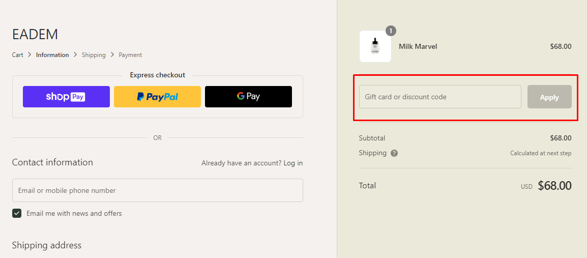 How do I use my EADEM discount code?