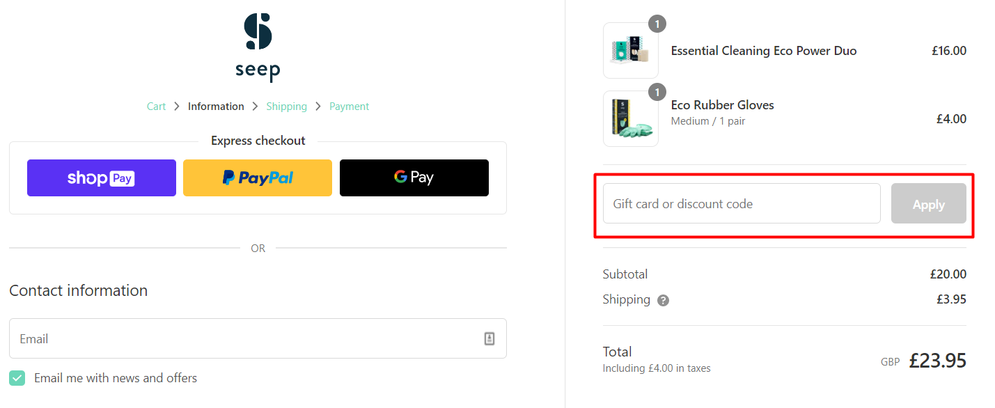 How do I use my Seep discount code?