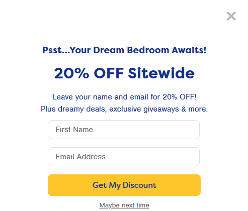 A 20% off picture written in blue letters with a white background