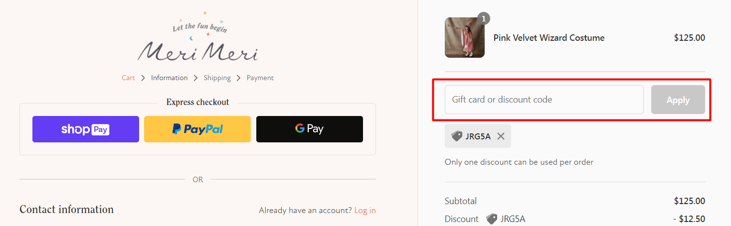 How do I use my Meri Meri discount code?