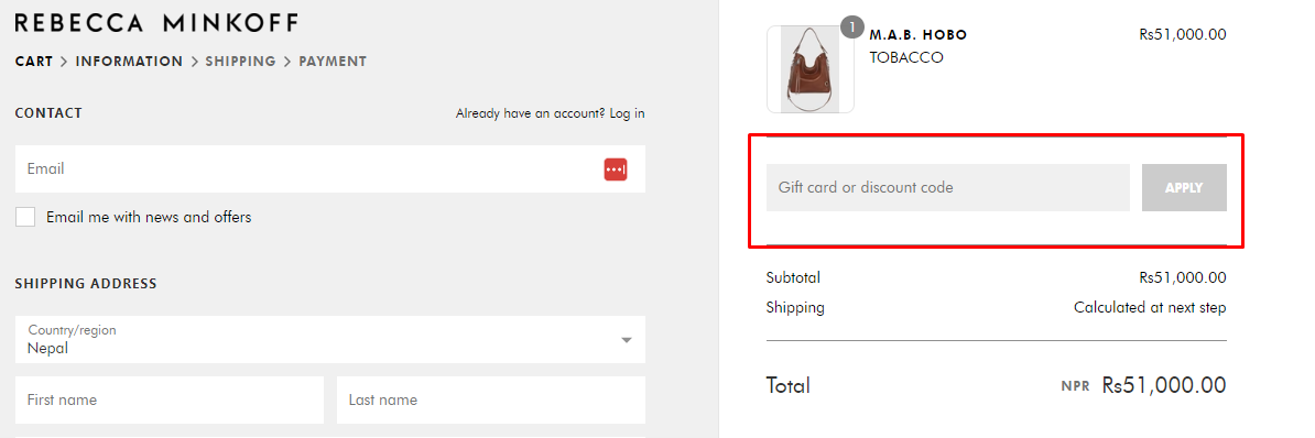 How do I use my Rebecca Minkoff discount code?