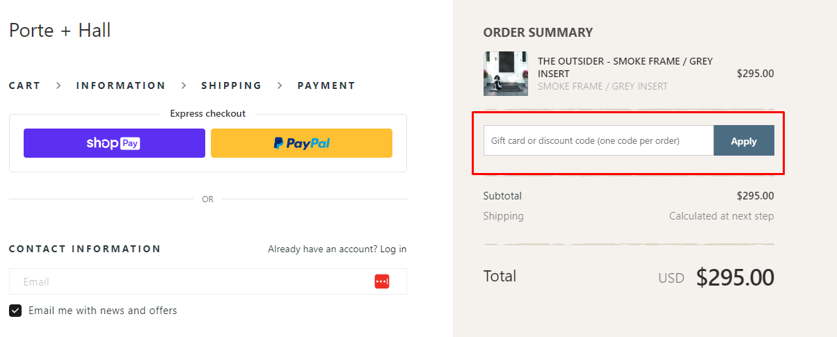 How do I use my Porte + Hall discount code?