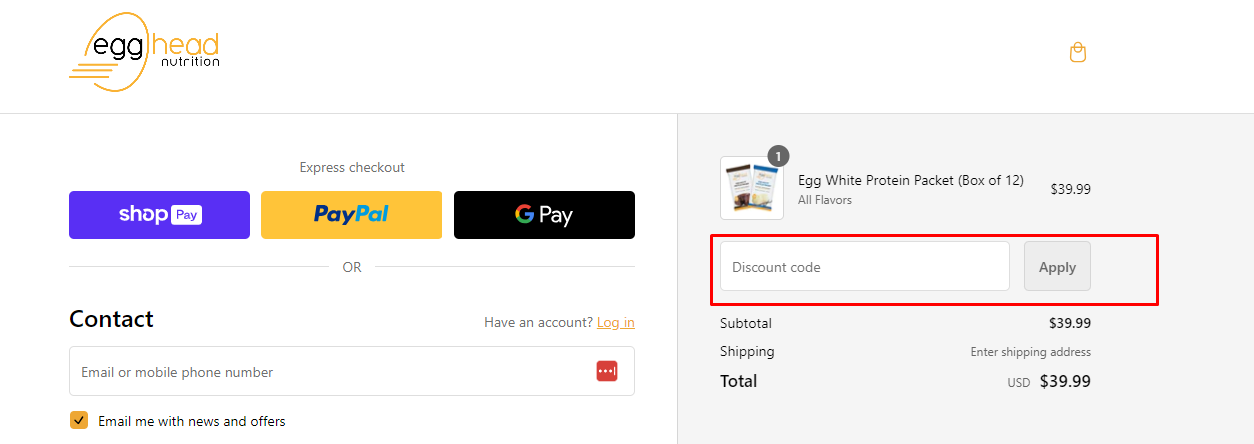 How do I use my Egghead Nutrition coupon code?