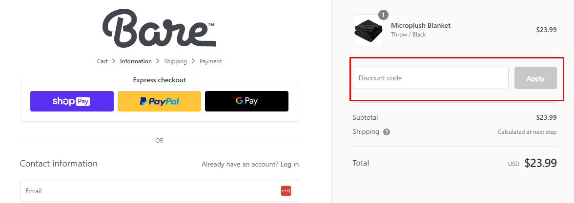 How do I use my Bare Home discount code?