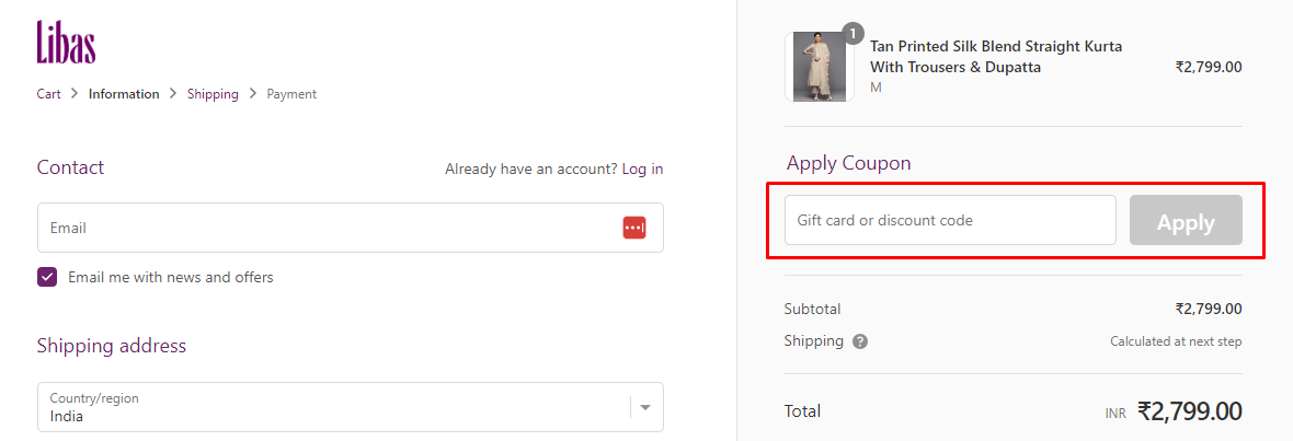 How do I use my Libas discount code?