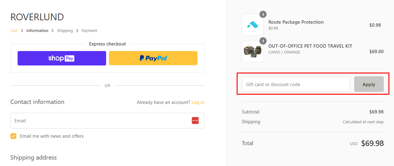 How do I use my Roverlund discount code?