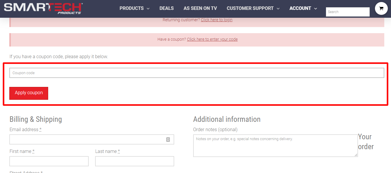 How do I use my SMARTECH PRODUCTS coupon code?
