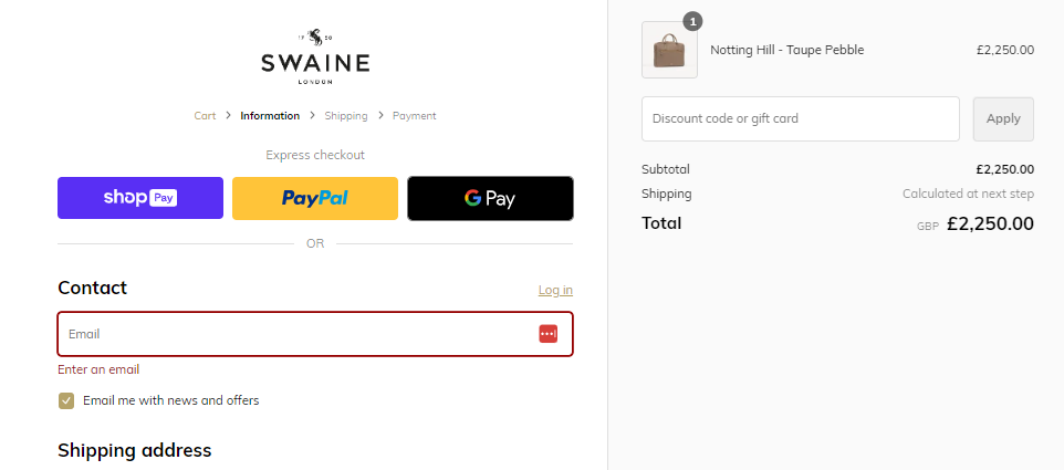 How do I use my Swaine London discount code?