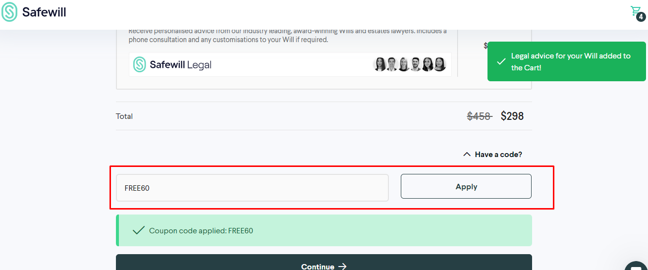 How do I use my Safewill coupon code?