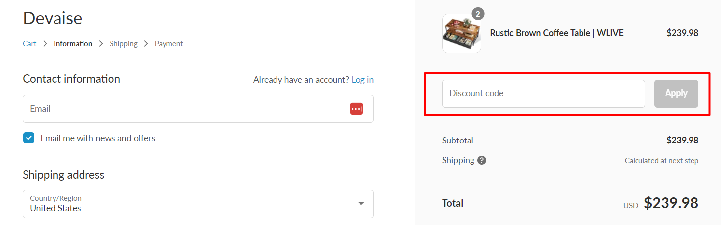 How do I use my Devaise discount code?