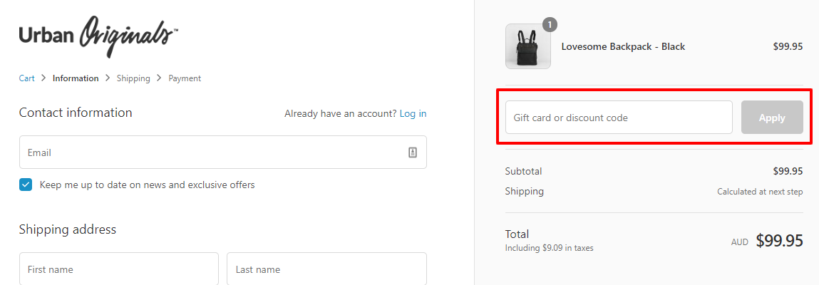 How do I use my Urban Originals discount code?