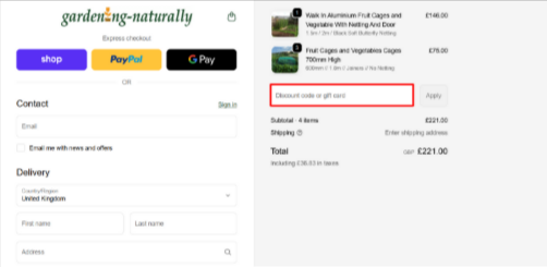 Gardening Naturally checkout page