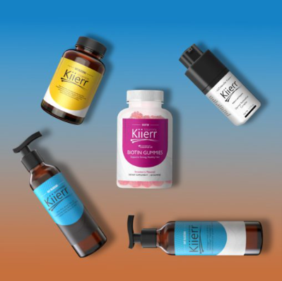 Five bottles of the Kiierr hair growth ultimate supplements products
