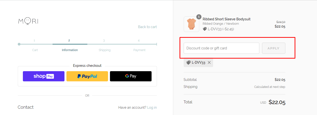 How do I use my MORI discount code?