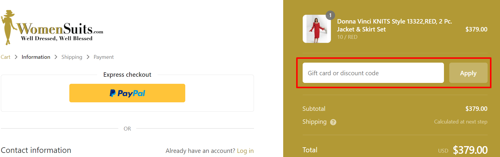 How do I use my Womensuits discount code?