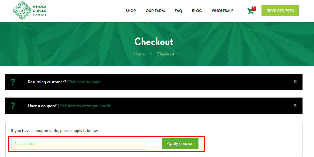 How do I use my Whole Circle Farms coupon code?