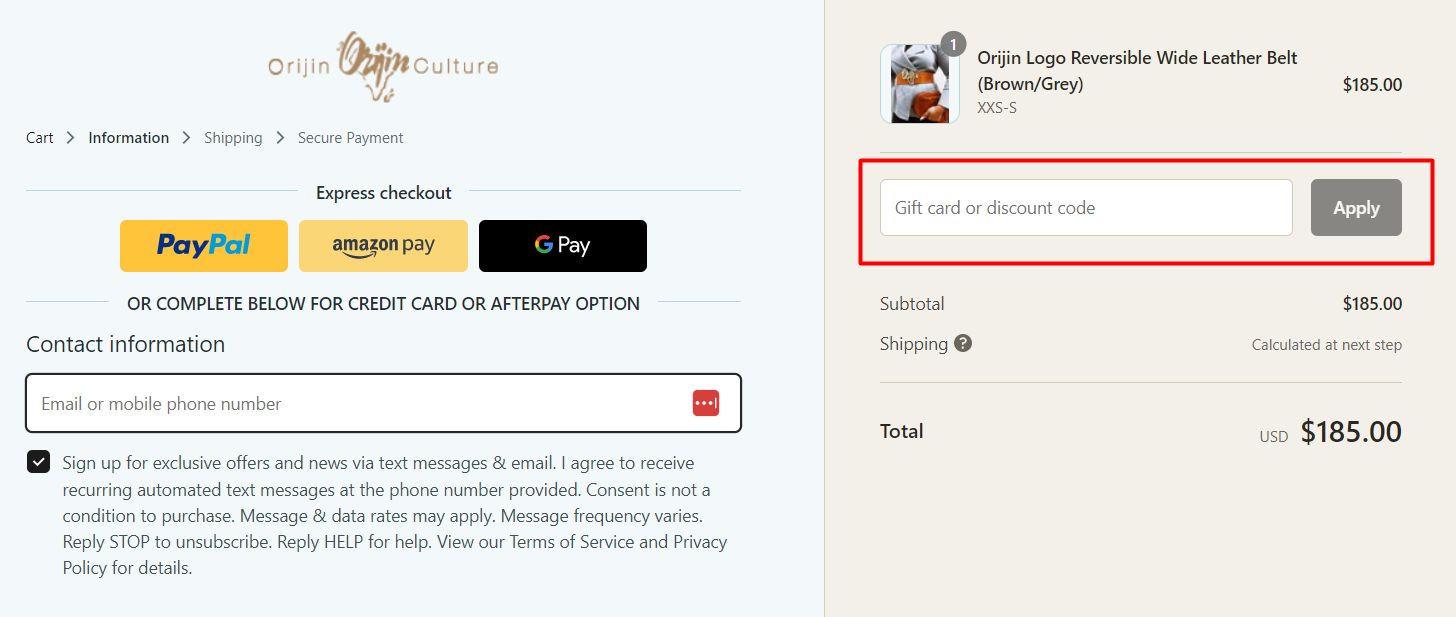 How do I use my Orijin Culture discount code?