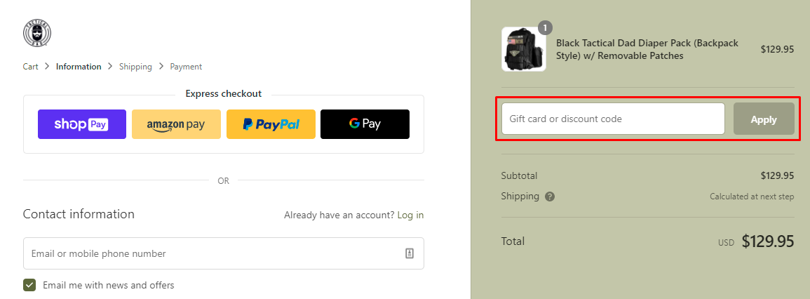 How do I use my Tactical Dad discount code?