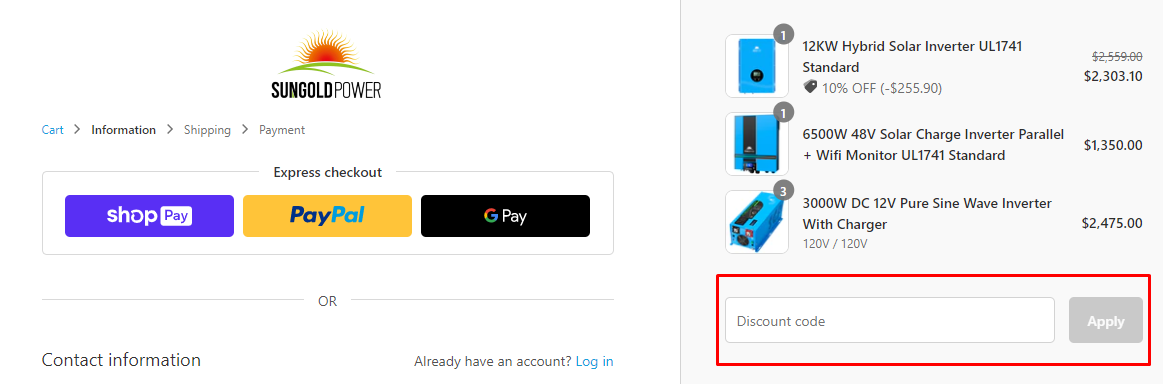 How do I use my SunGoldPower discount code?