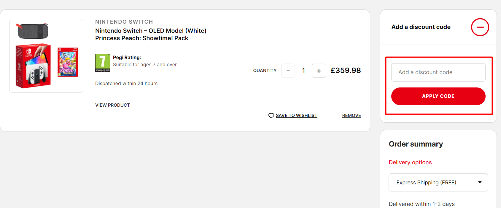 How do I use my Nintendo Store discount code?