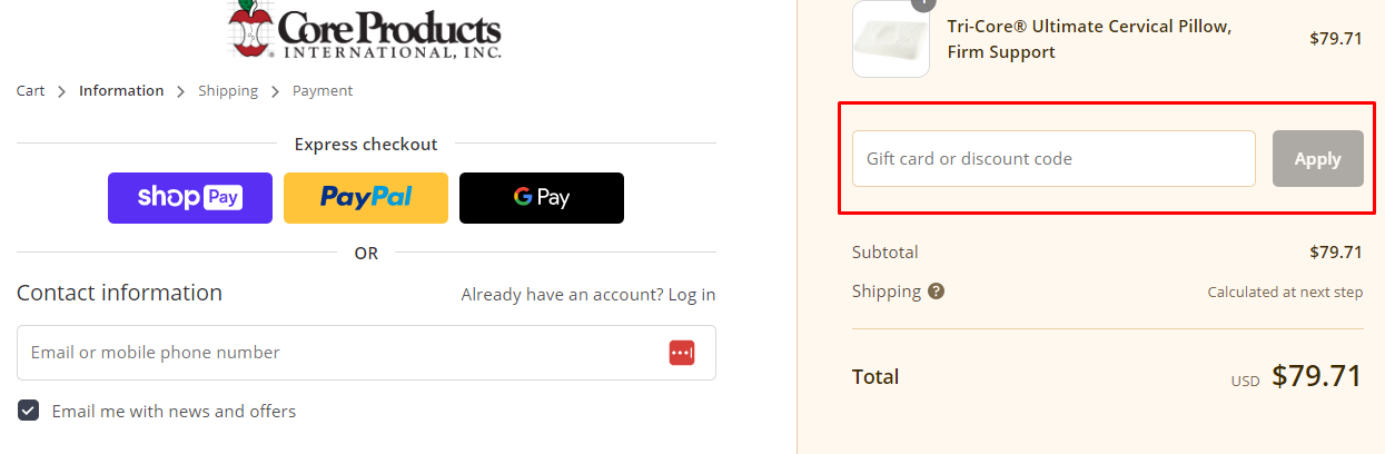 How do I use my Core Products discount code?