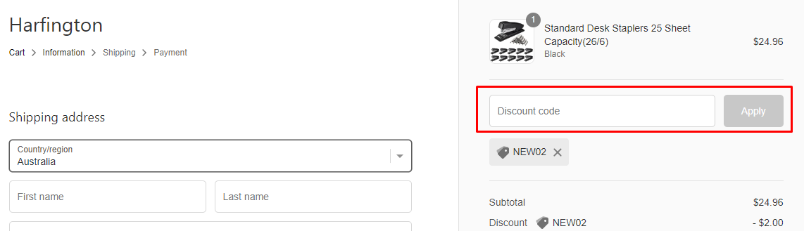 How do I use my Harfington discount code?