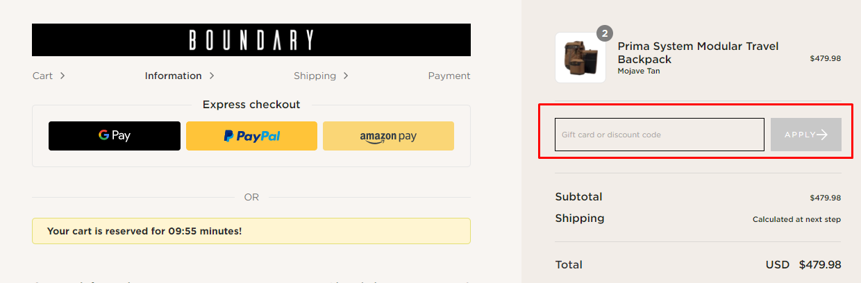 How do I use my Boundary Supply discount code?
