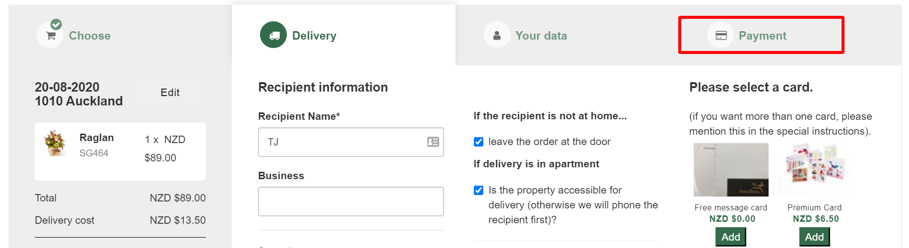 Interflora NZ payment