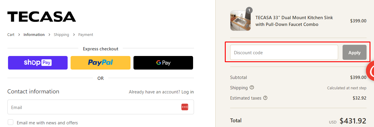 How do I use my Tecasa discount code?
