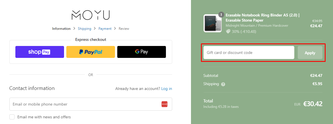How do I use my MOYU discount code?