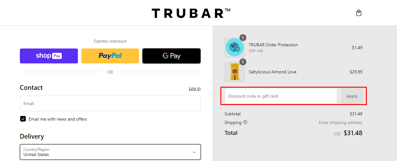How do I use my TRUBAR discount code?