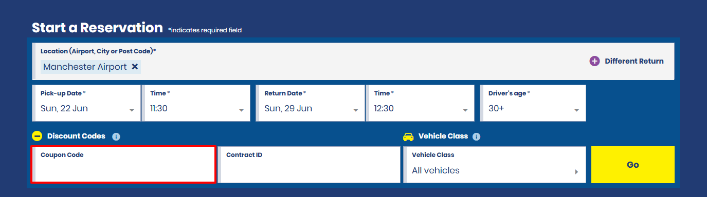 The Alamo Car Hire checkout page with where to paste the Alamo Car Hire voucher code in a red box