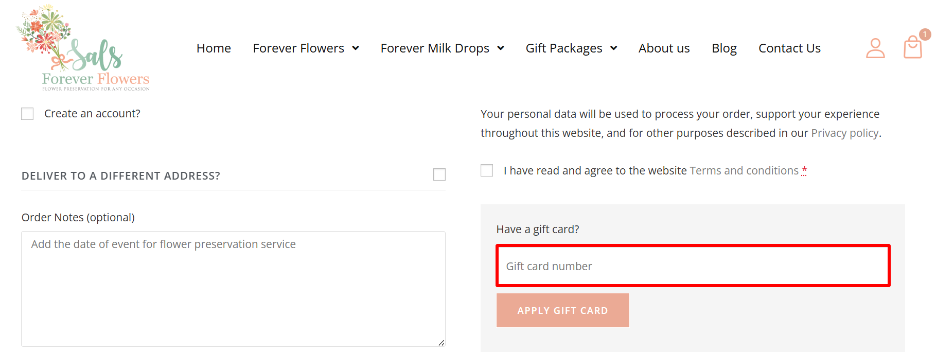 The checkout page showing where to apply your discount code