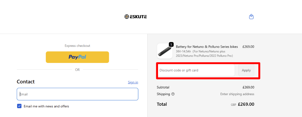 Paste your code in the red box shown below to get your discount
