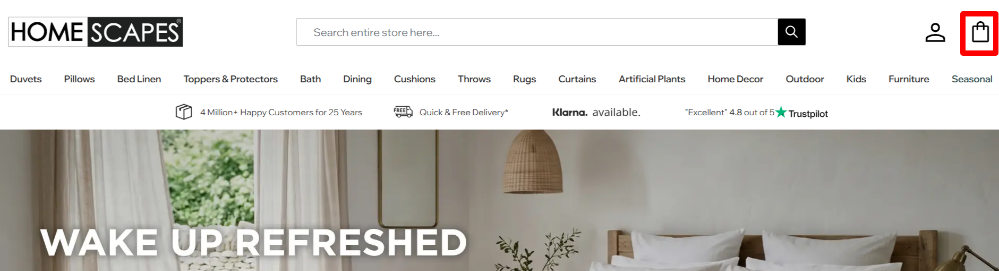The Homescapes website and the different shopping collections