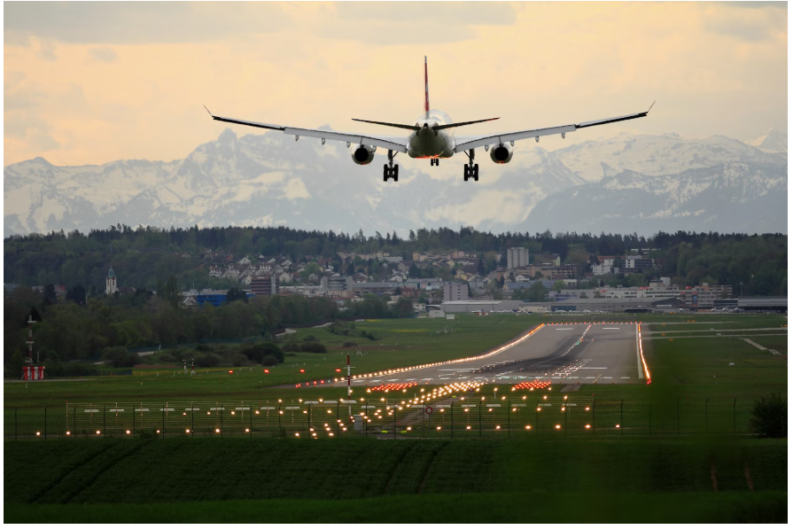 An aeroplane about to land at the airport