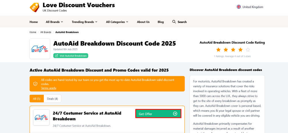 The page where you get a AutoAid Breakdown offer