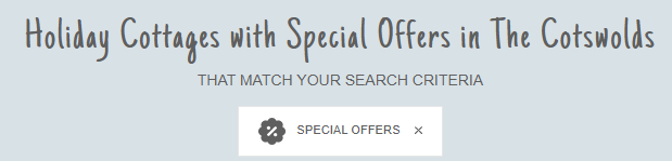 The Cotswolds Hideaways special offers banner from their website