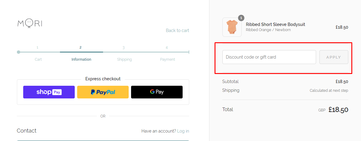 How do I use my MORI discount code?